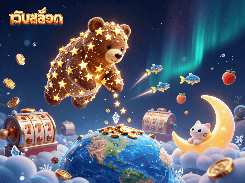 Experience the thrill of เว็บสล็อต with vibrant slot reels and golden stars illustrating a captivating gaming scene.