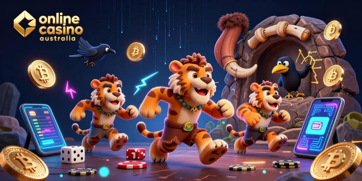Experience an engaging online casino Australia with colorful Bitcoin and Ethereum elements.