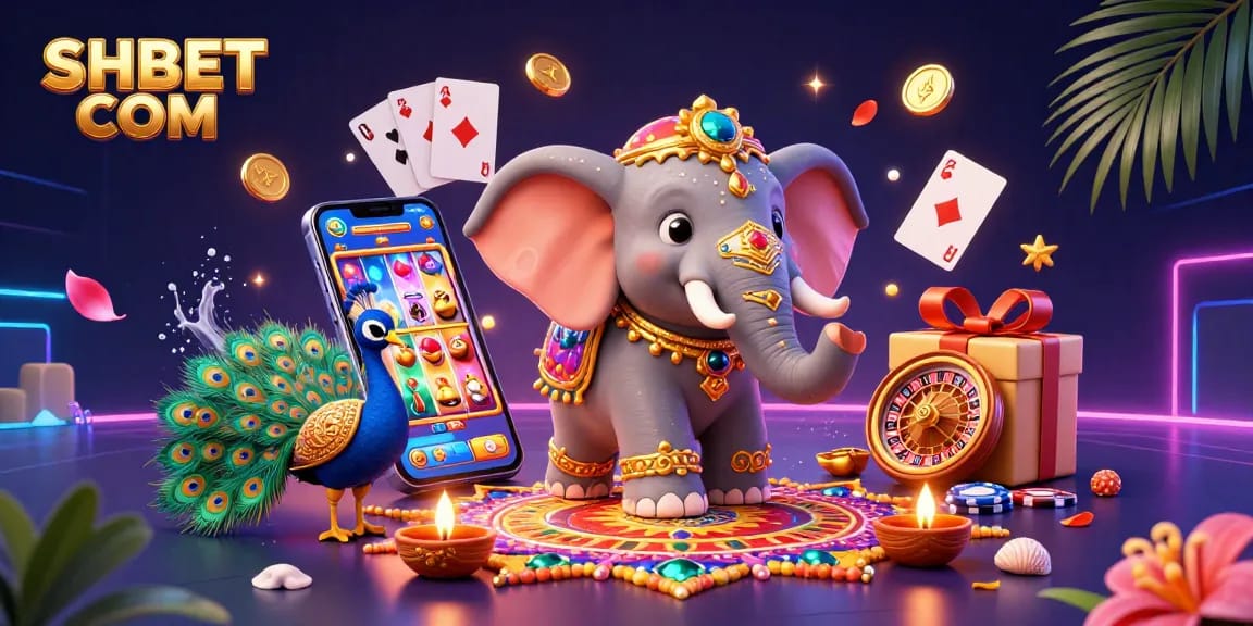 Play slots and win big with SHBET COM, featuring vibrant 3D casino elements.