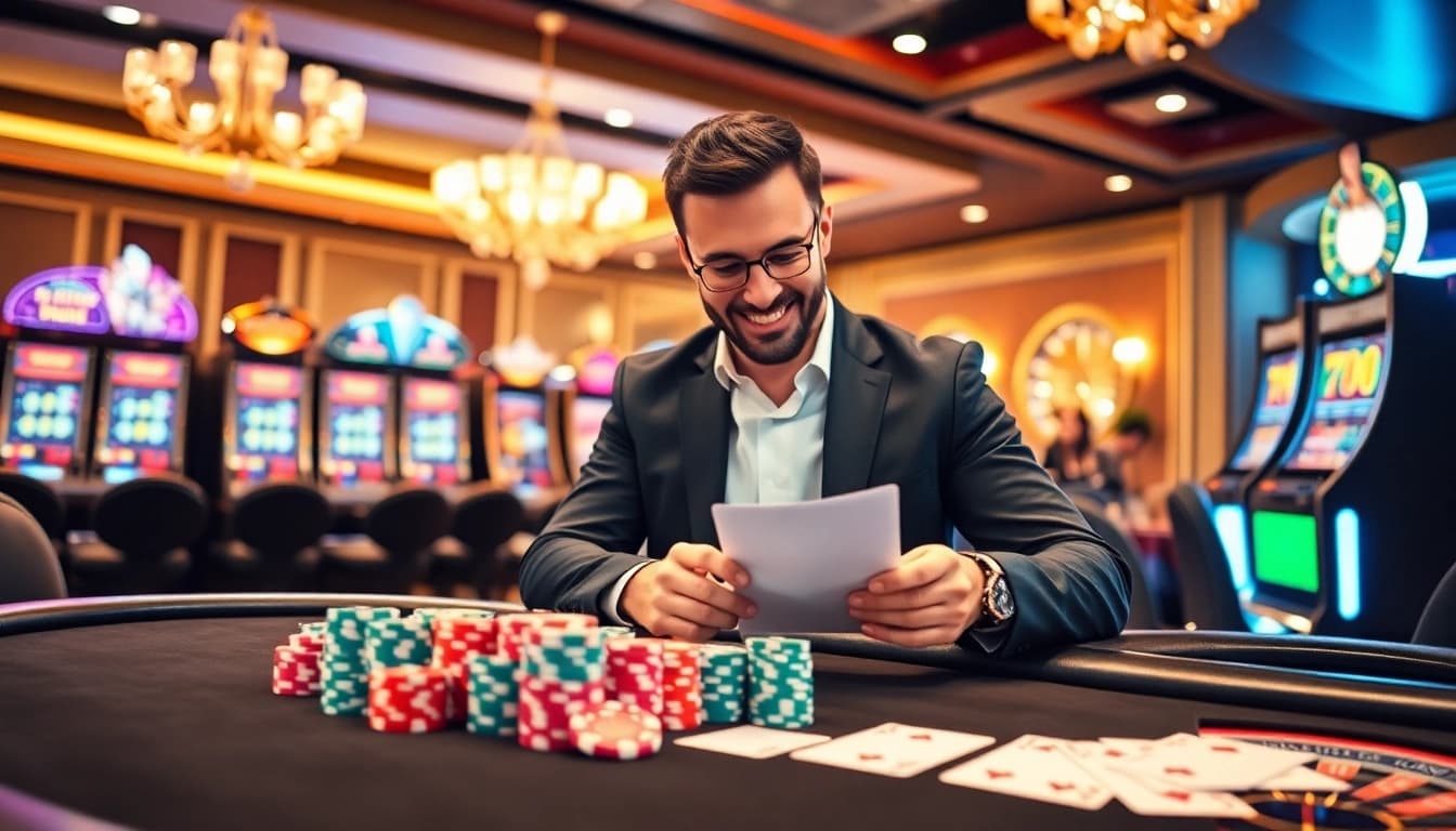 79king casino scene with poker table and vibrant chips, showcasing excitement and luxury.