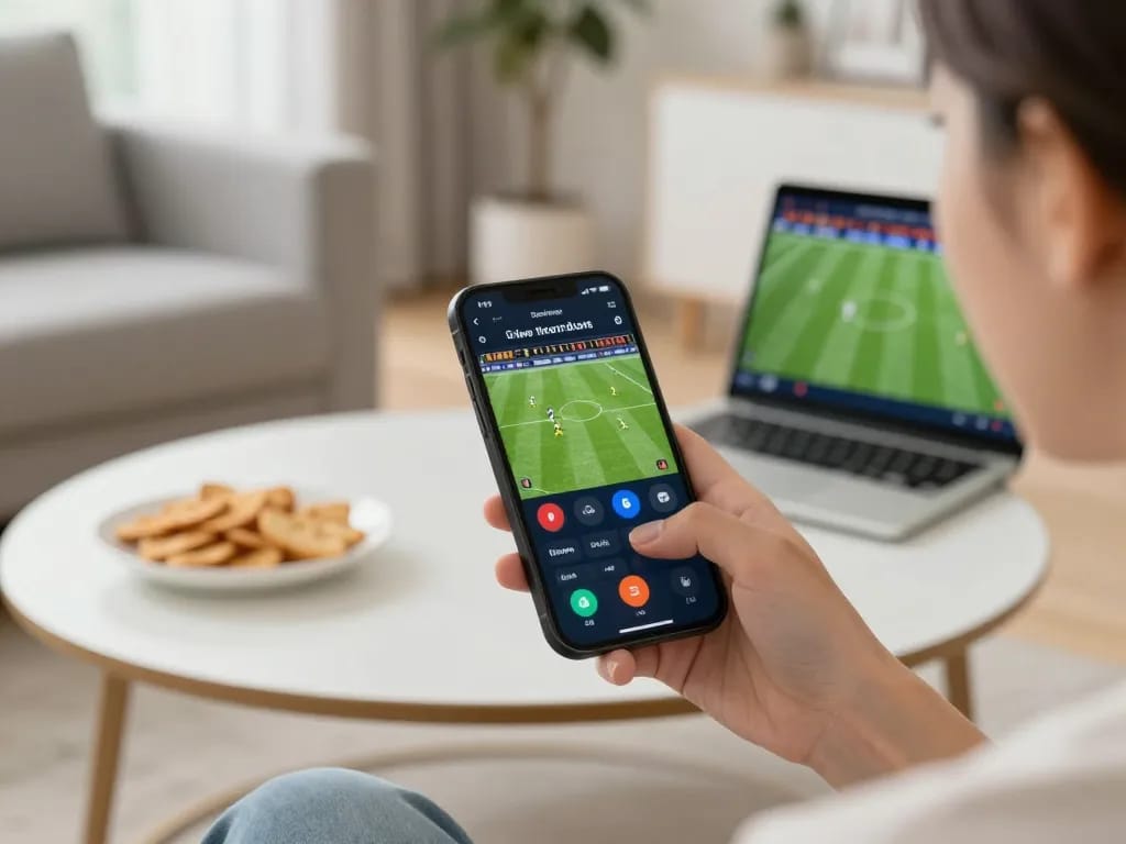Engaging in live sports betting on KONG 88 app, showcasing smartphone screen with soccer match and betting options.