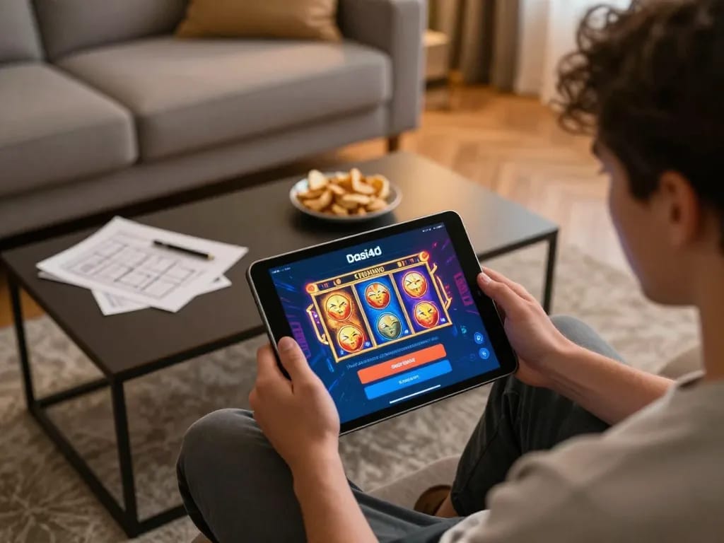 Terlibat dalam slot online melalui dasi4d login di tablet sambil menikmati camilan dan catatan strategi.