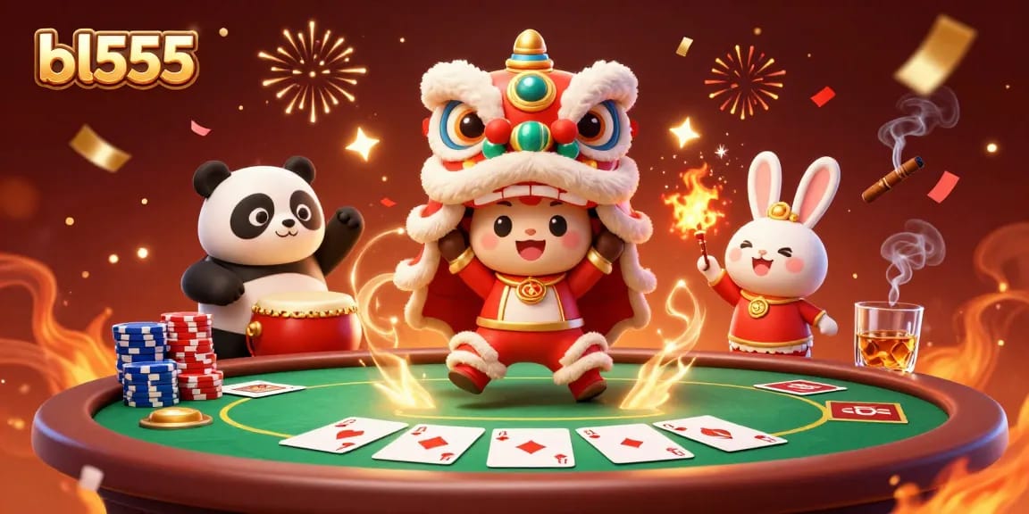 Experience thrilling wins at bl555 with a vibrant lion dance and festive poker action.
