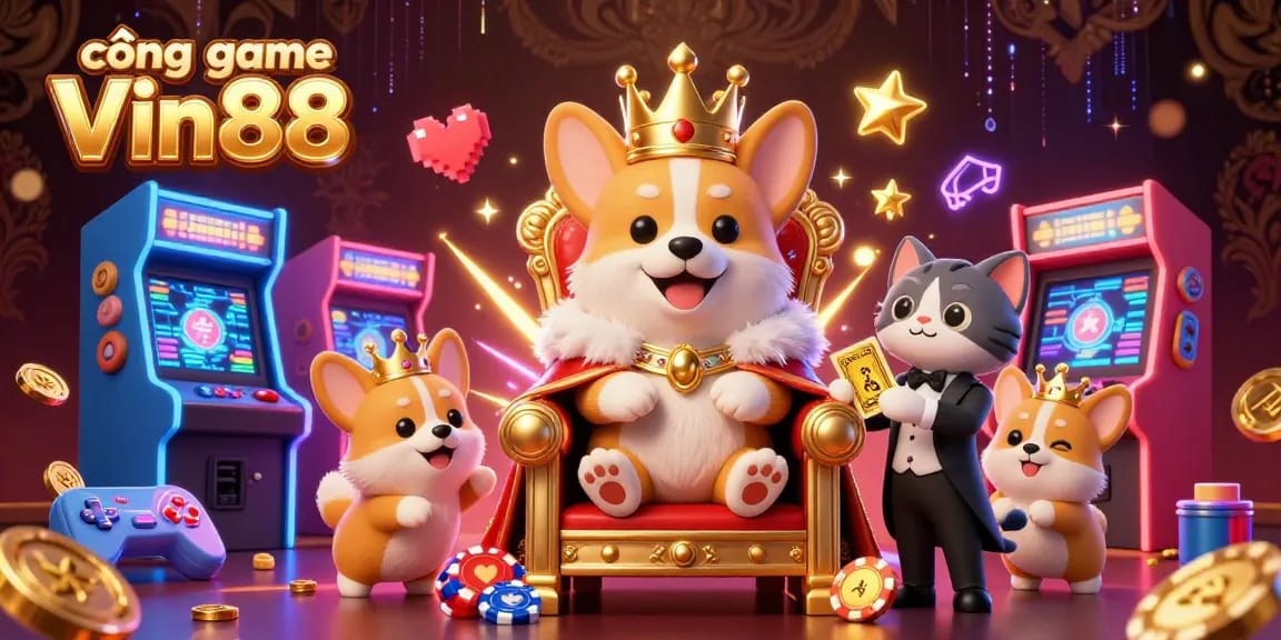 Experience the captivating adventure of cổng game Vin88, blending a royal corgi with thrilling casino vibes.