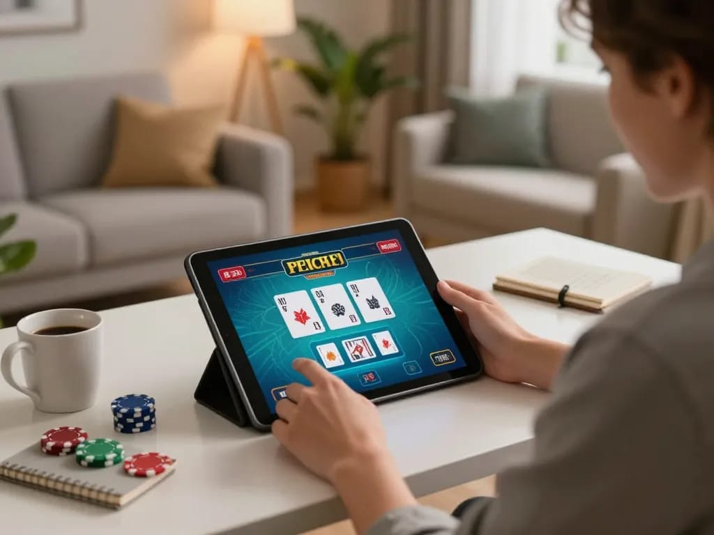 Sunwin live dealer gaming experience at home with a player engaged on tablet.