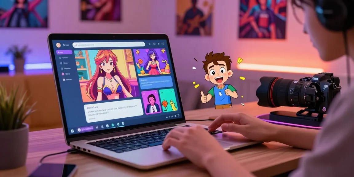 Engaging user interaction with hentai ai chatbot showcasing animated content in a vibrant digital workspace.