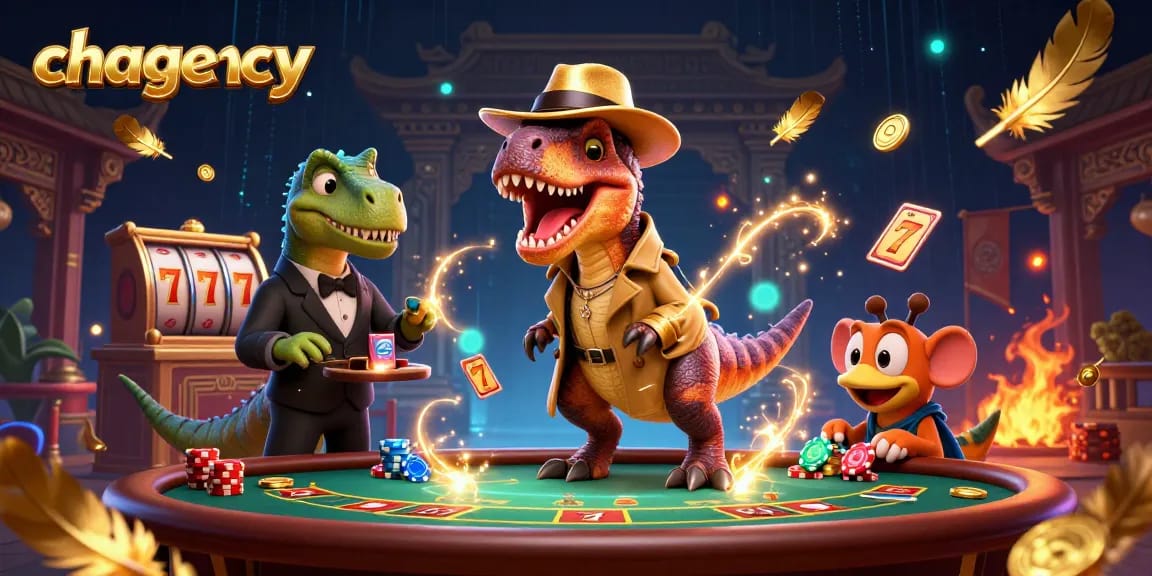 Play exciting games at chagency's dynamic casino scene with a velociraptor card counter trying to blend in.