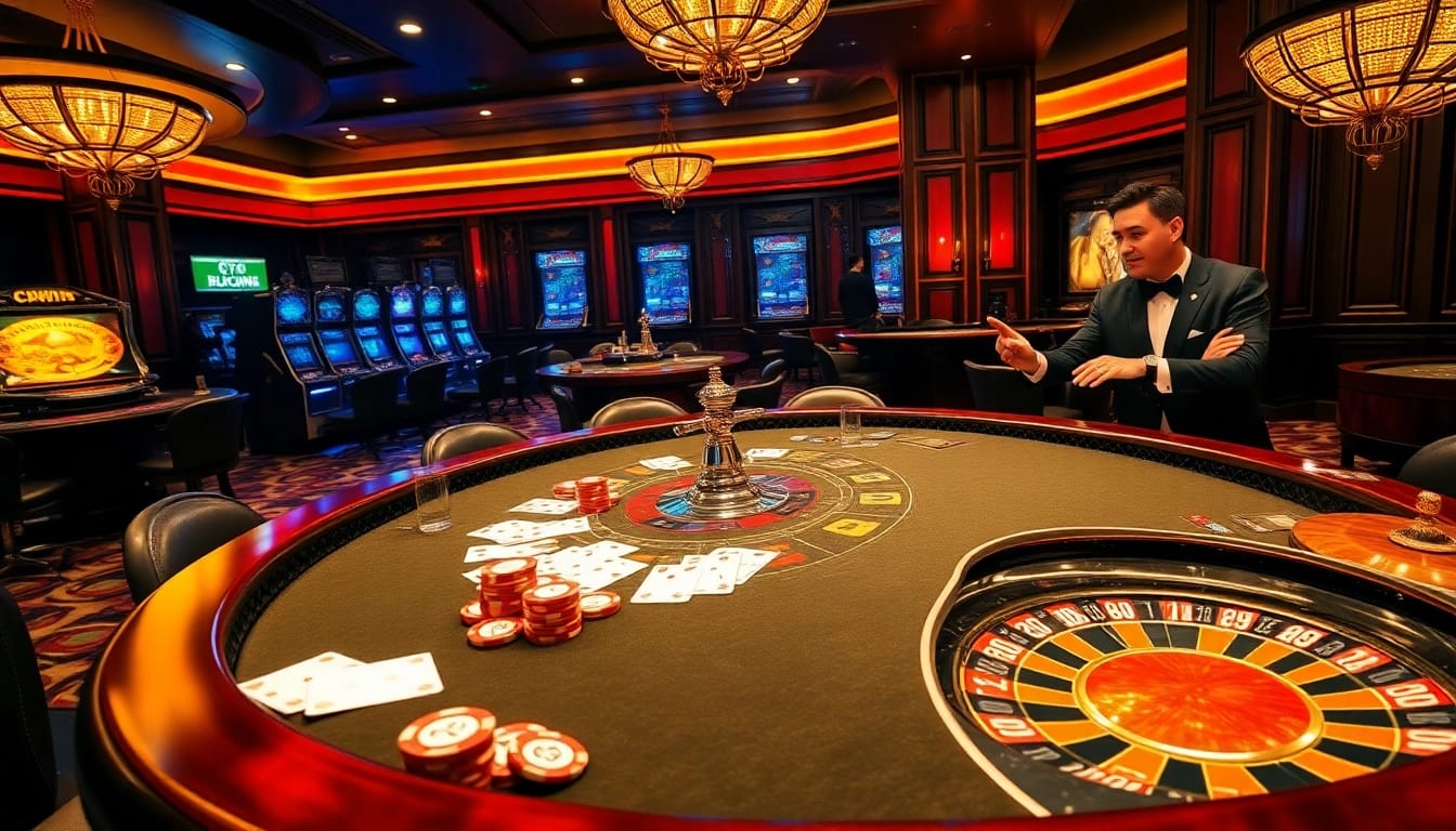 Experience the thrill of gambling with Cwin at a luxurious casino featuring exciting poker tables and roulette wheels.