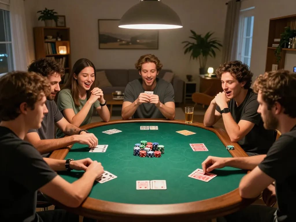 Friends engaging in a poker game using caricature Chatgpt to create fun personalized avatars.