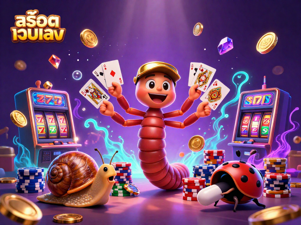 Experience thrilling gameplay with สล็อตเว็บตรง amidst vibrant casino action featuring cards and coins.