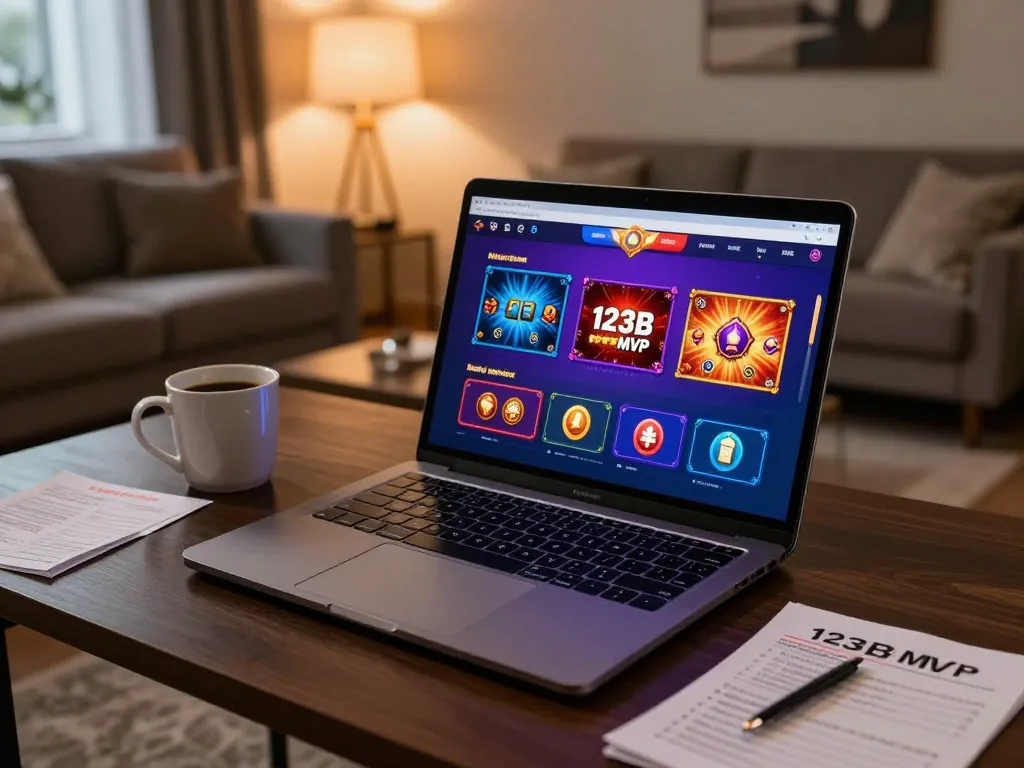 Engaging online gaming session at 123bmvp, showcasing a stylish setup with laptop and betting strategy notes.