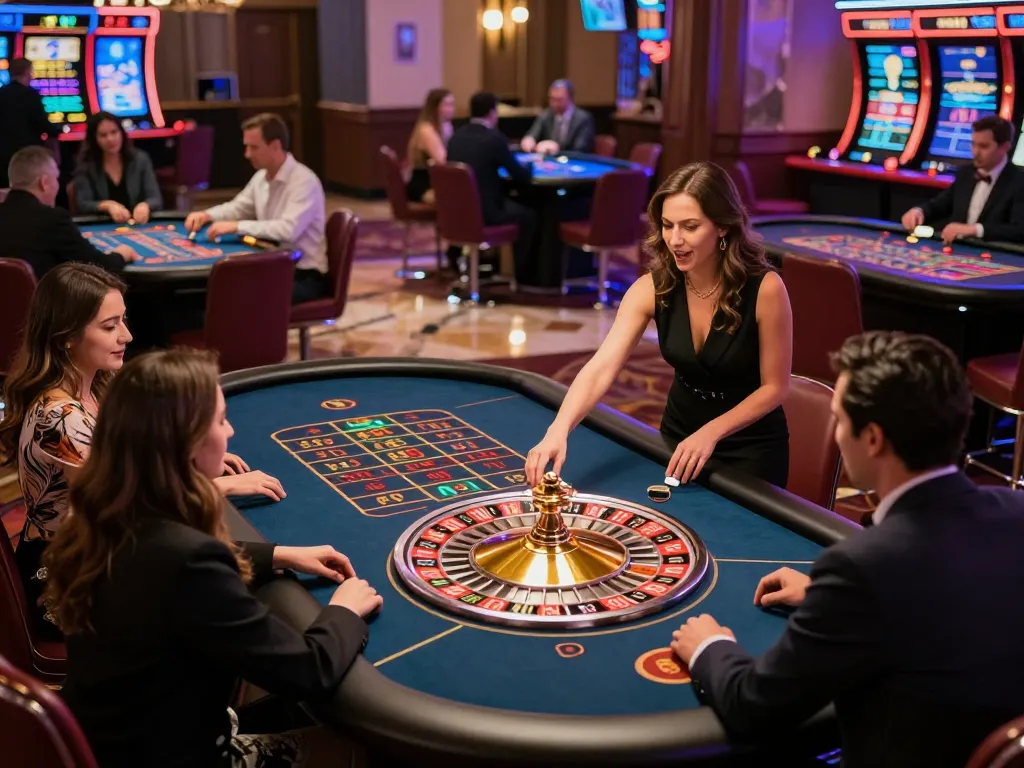 Engaging roulette gameplay at mb88 com with players in an electric casino atmosphere