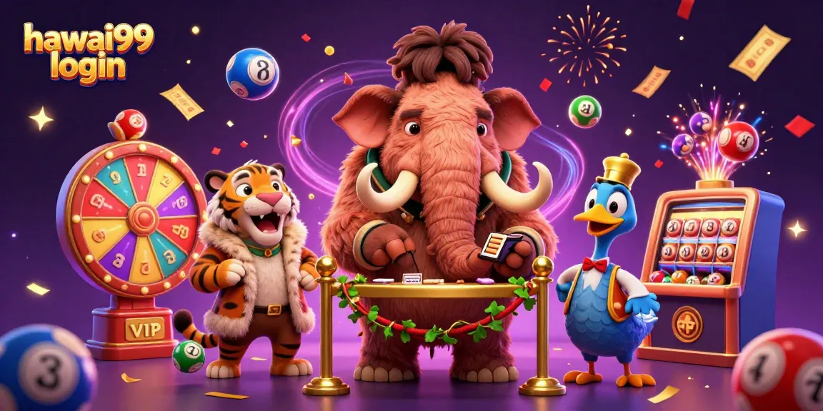 Experience the excitement of hawai99 login with a whimsical 3D casino scene full of vibrant game elements.