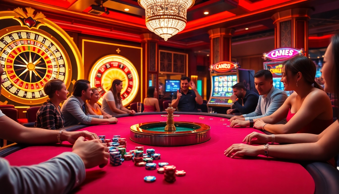 Players experiencing thrilling bets on poker tables at a luxurious casino while gambling at no hu.
