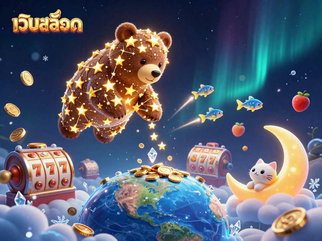 Experience the thrill of เว็บสล็อต with vibrant slot reels and golden stars illustrating a captivating gaming scene.
