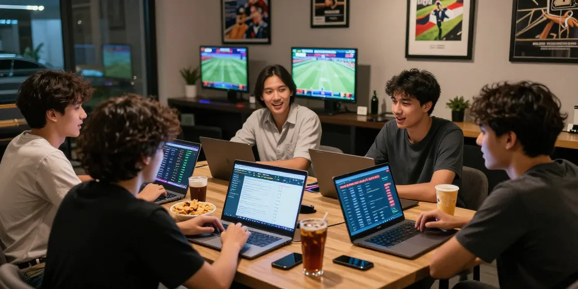 Lingkungan taruhan olahraga modern dengan rajatogel link dan teman-teman berdiskusi strategi.