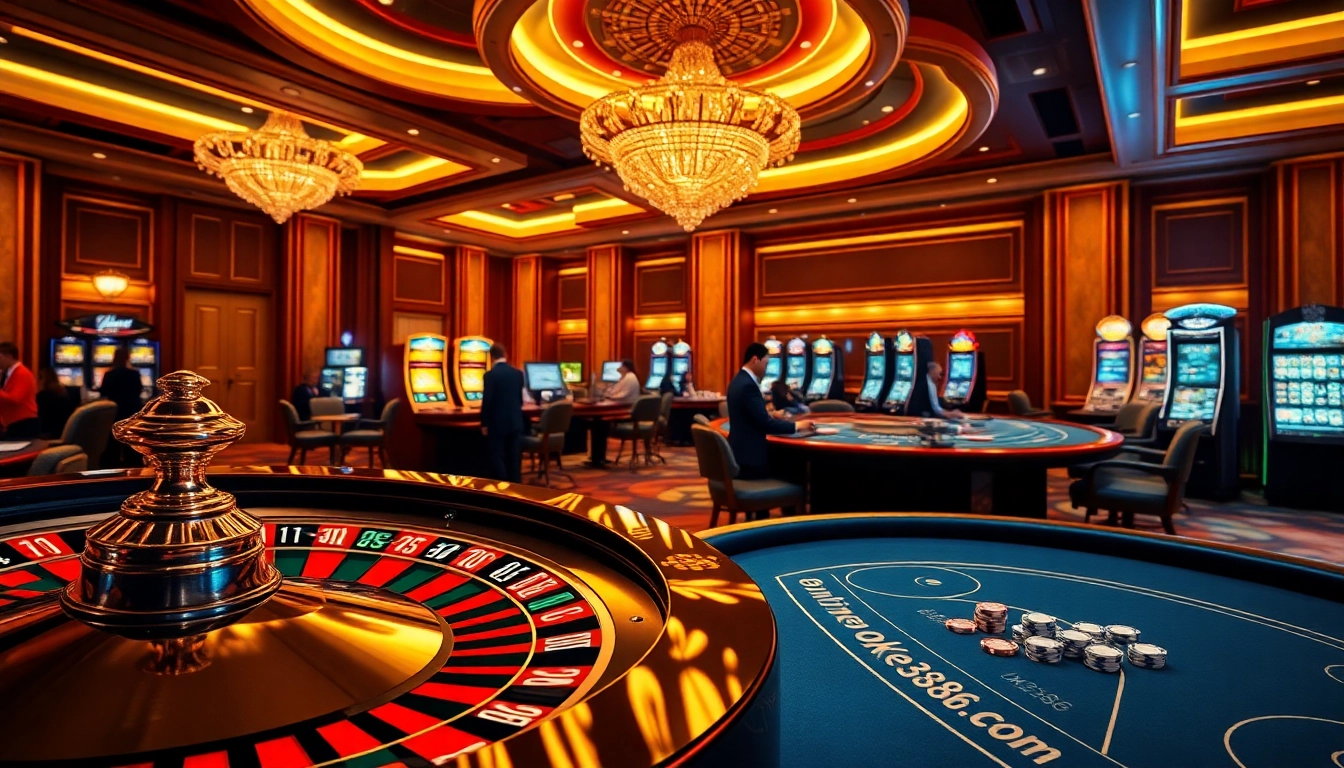 Experience the thrill of online gambling at ok8386.com with vibrant casino visuals and high-stakes games.