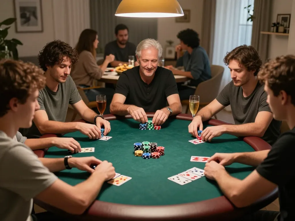 Đêm poker Luck8 với bạn bè thể hiện lối chơi chiến lược và những viên chip sống động