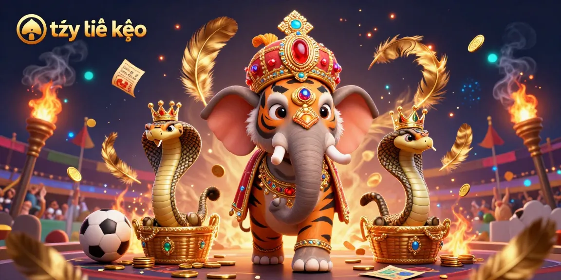 Bet on tỷ lệ kèo with a vibrant sports betting scene featuring a maharaja tiger and an elephant.