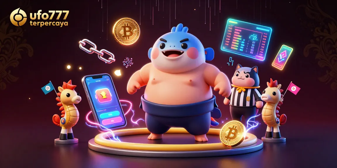 Spin to win at ufo777 terpercaya with vibrant casino-themed underwater illustration featuring crypto elements.