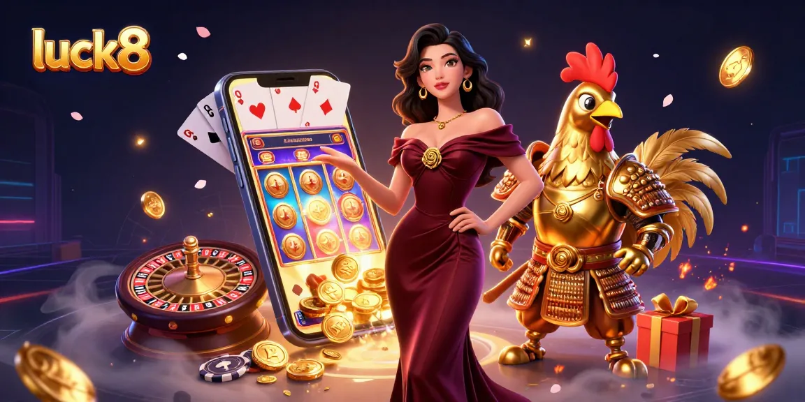 Spin thrilling slot games with luck8 at this vibrant online casino scene featuring engaging characters.