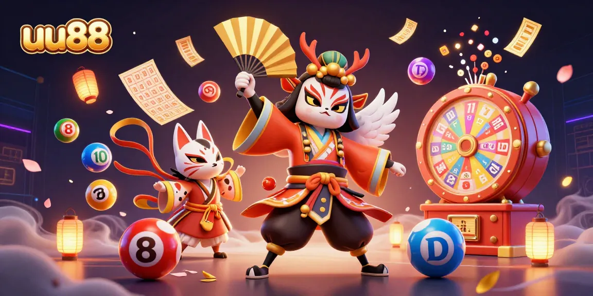 Engage with uu88 world: a dynamic 3D scene filled with colorful gambling elements and traditional characters.
