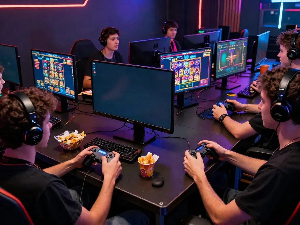 Exciting gaming experience with players enjoying ทดลองสล็อต on vibrant screens.