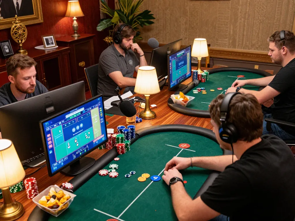 Engaged players on a professional online poker setup showcasing ww88com's gaming interface.