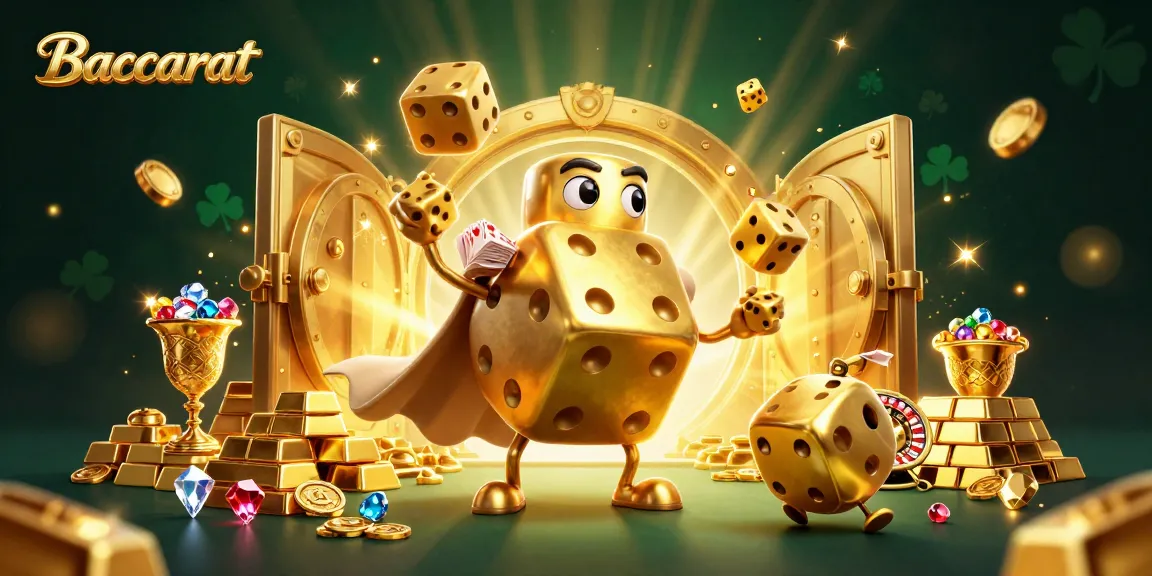 Baccarat game illustration showcasing dynamic golden dice and casino elements in an engaging scene.