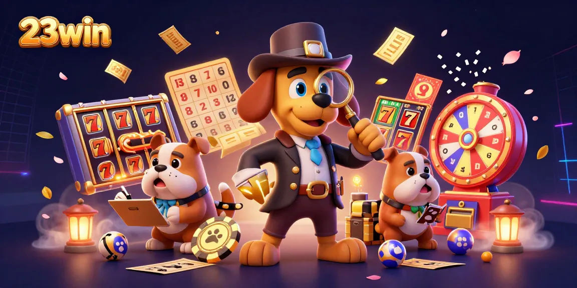 Engage with 23win as a detective bloodhound discovers golden poker chip clues in a dynamic casino scene.