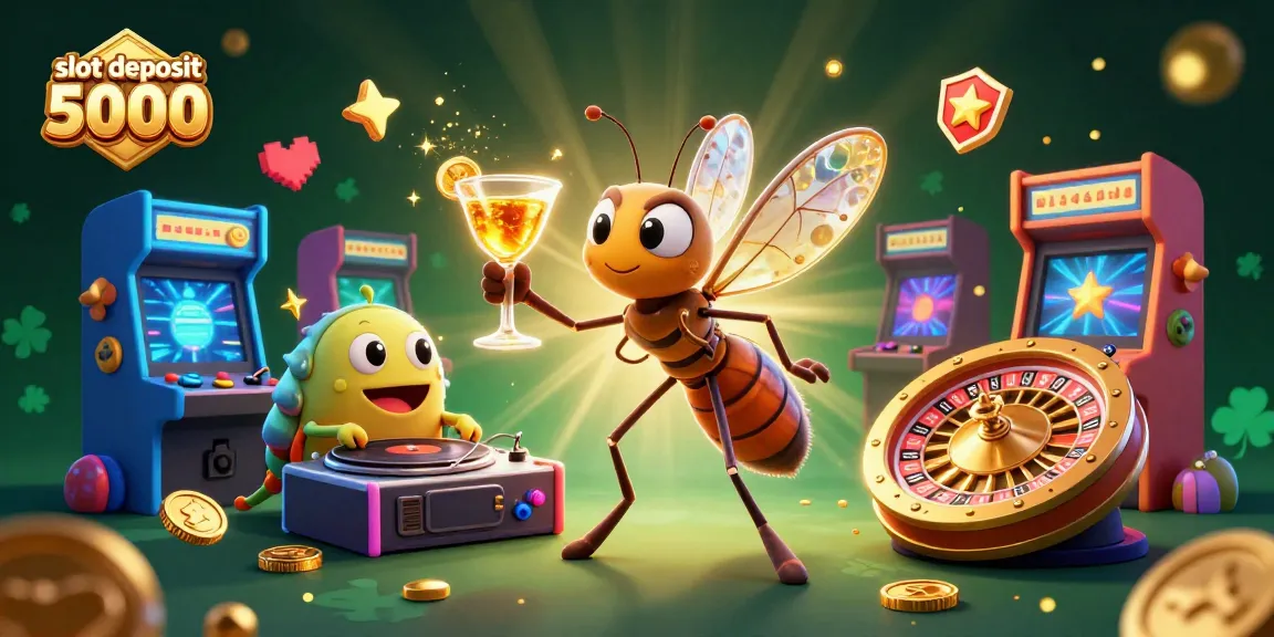 Experience excitement at slot deposit 5000 with a vibrant casino scene featuring iconic game elements.