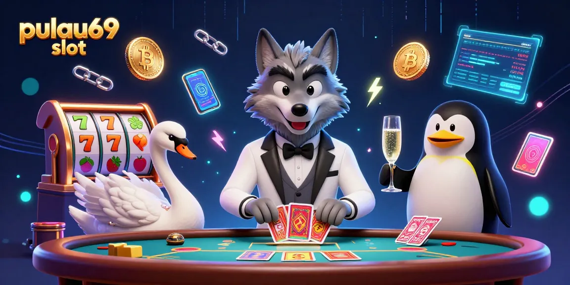 Engage with pulau69 slot in a vibrant 3D casino scene full of excitement and rich details.
