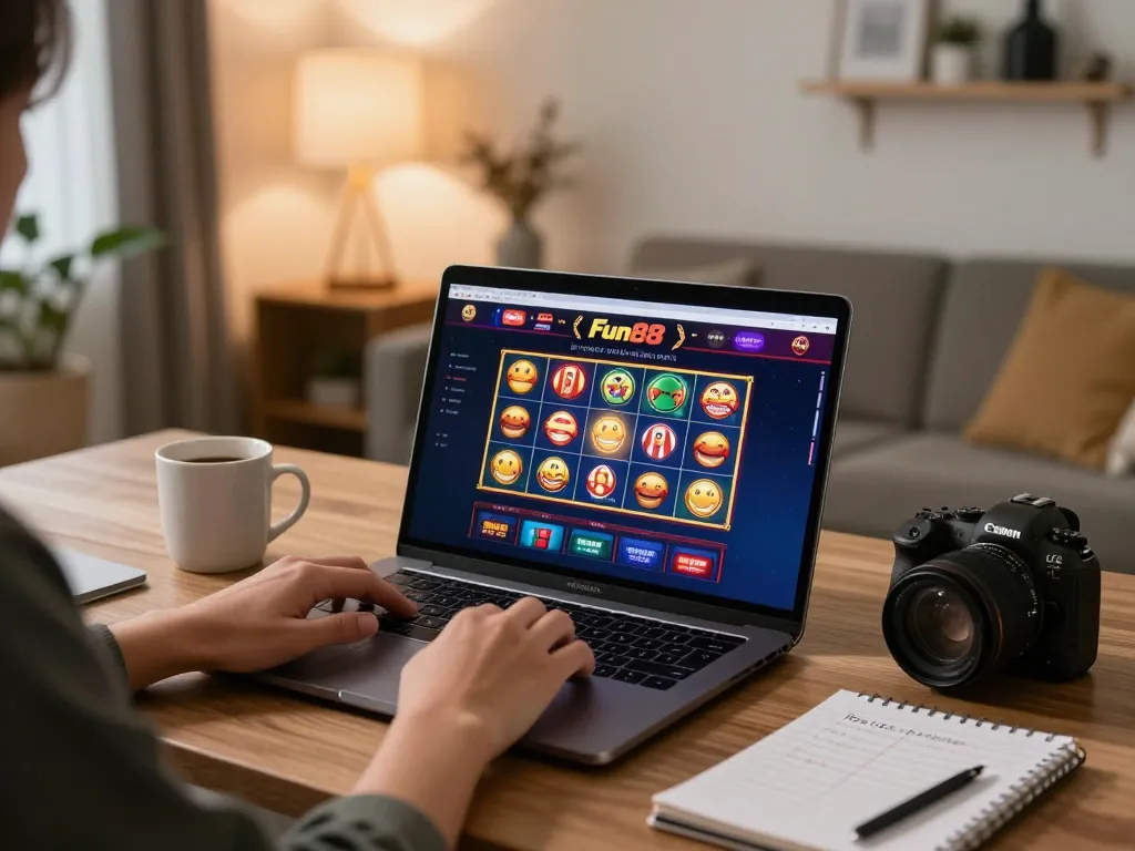 Engaging scene of online casino gaming on Fun88, showcasing slots and poker action