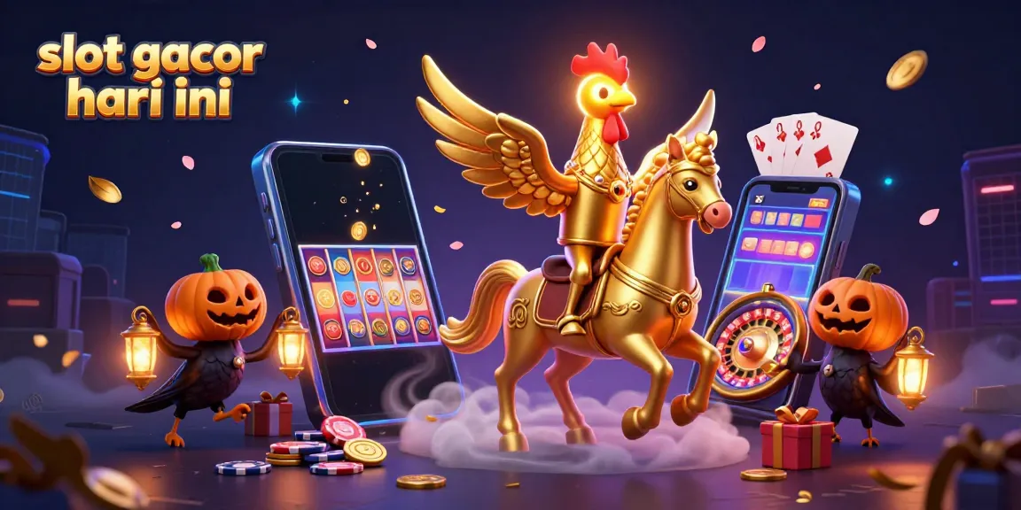 Ilustrasi slot gacor hari ini dengan karakter kasino yang dinamis dan elemen permainan menarik.