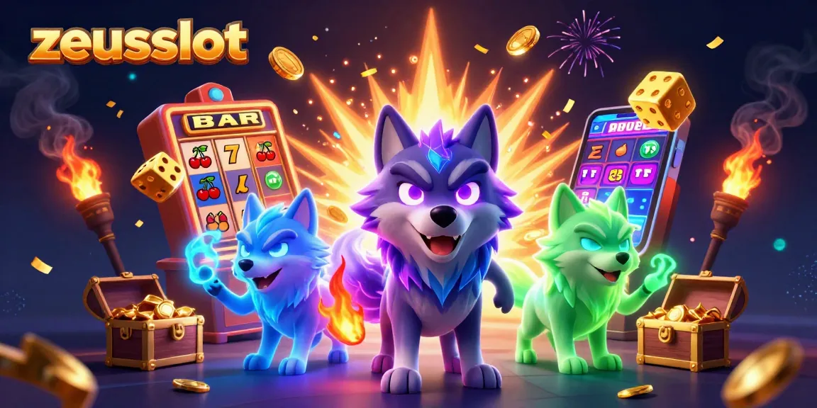 Experience zeusslot gaming action with vibrant symbols and a jackpot explosion in this dynamic illustration.