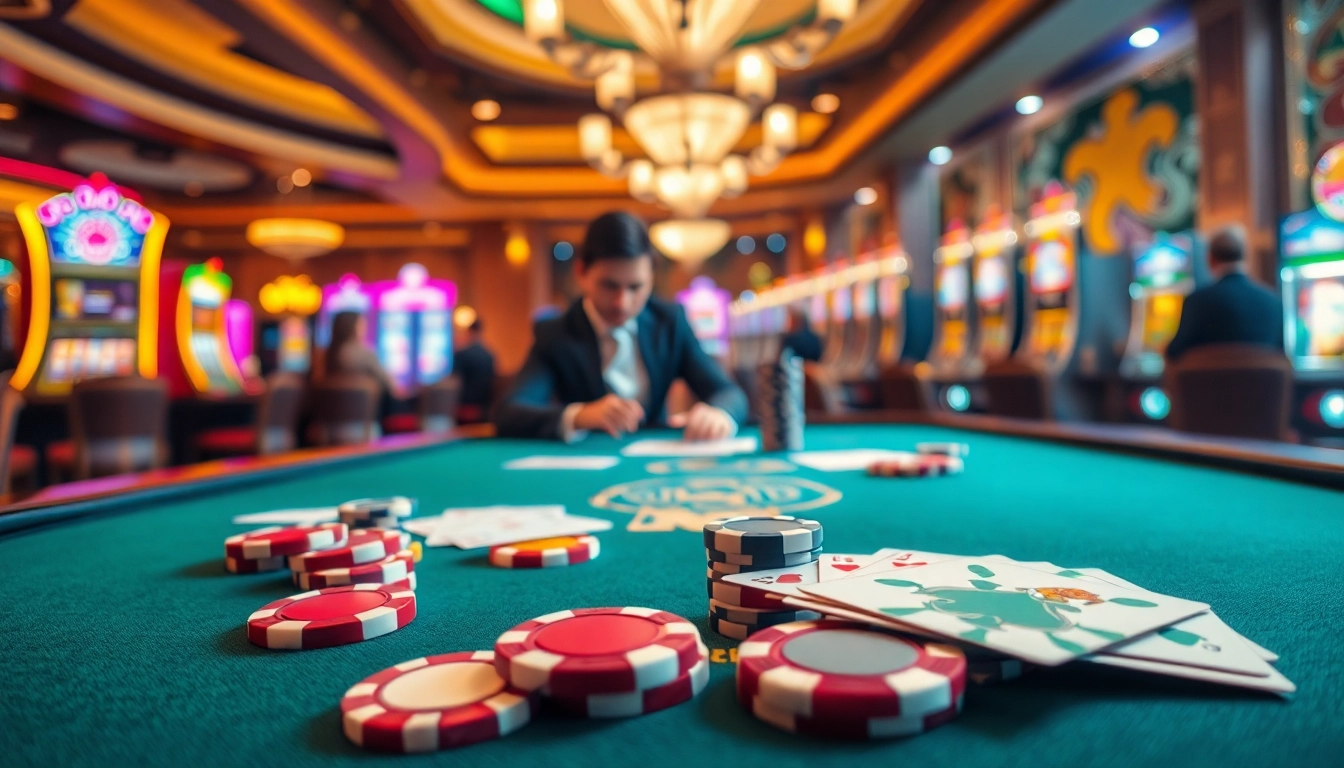 Taruhan menarik di permainan poker xgslot88 dengan suasana kasino yang mewah.