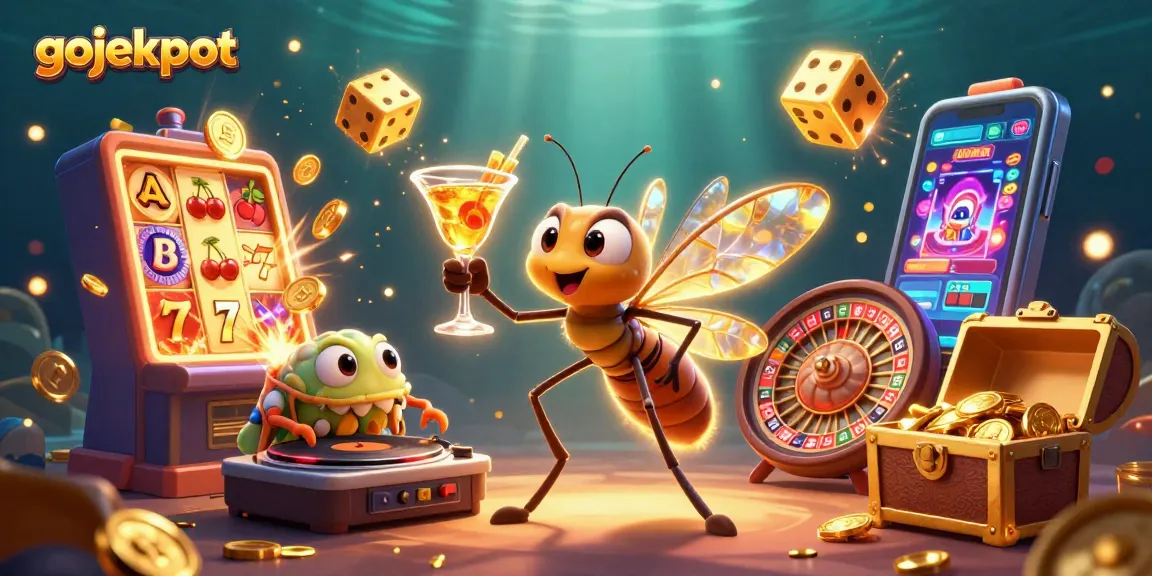 Engage with gojekpot's thrilling casino experience, featuring a lively scene packed with vibrant gaming elements.