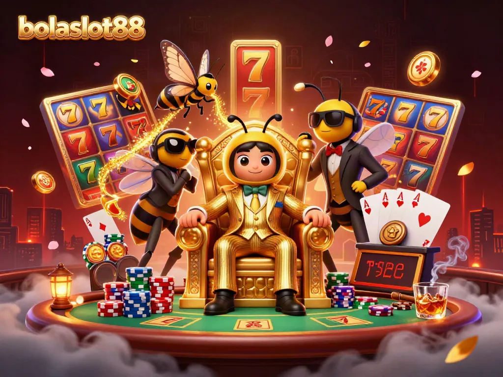 Engage in thrilling wins at bolaslot88 with slot reels and rich casino elements surrounding a bumblebee mob boss.