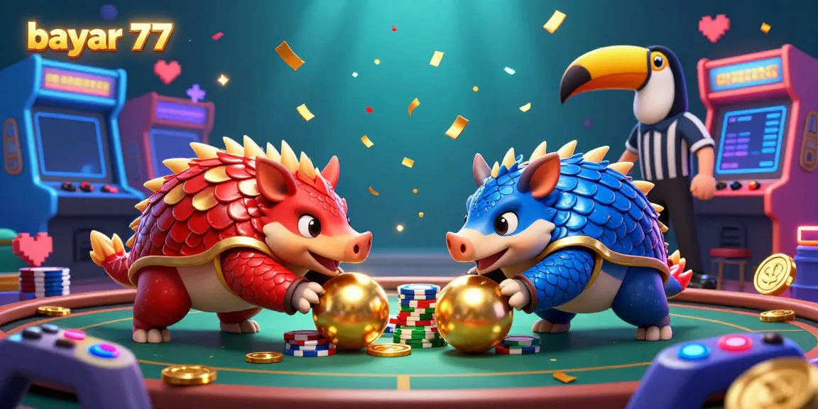 Engage in gaming excitement with bayar 77 as pangolins battle through poker chips in a vibrant casino.