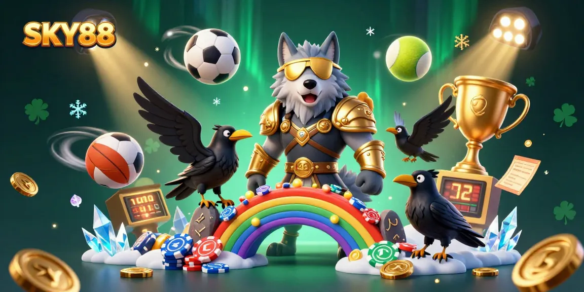 Experience the thrilling excitement of SKY88 in this dynamic casino-themed illustration.