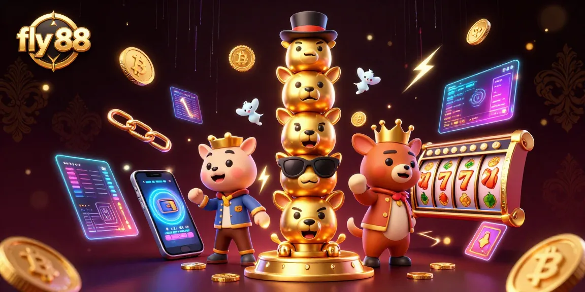 Experience the excitement of fly 88 with a vibrant 3D casino scene featuring dynamic game elements.