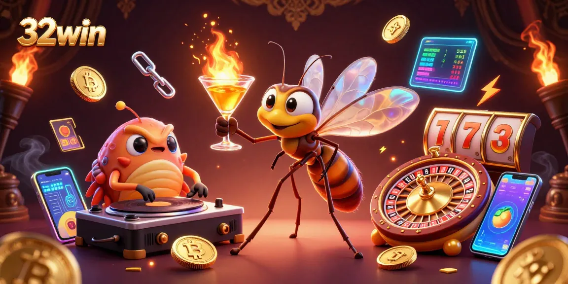 Spin to win big at 32win with an exciting illustration of a casino scene full of thrills and riches.
