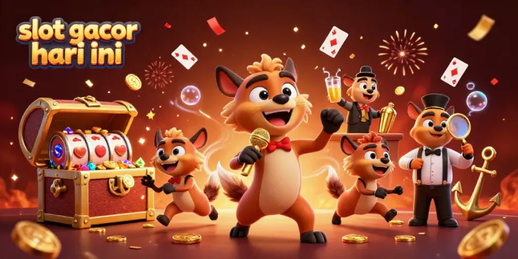 Experience the excitement of slot gacor hari ini with a lively cartoon casino club scene featuring animated hyenas.
