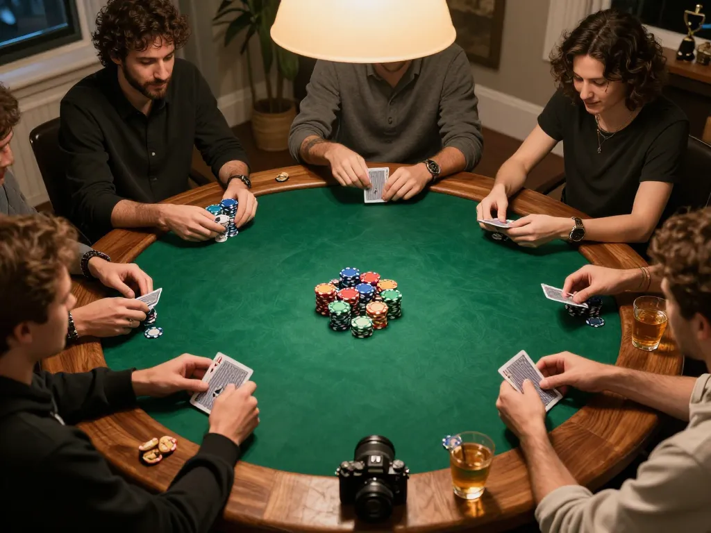 Engaging home poker night with players enjoying traditional card games, showcasing the energy of tle-online