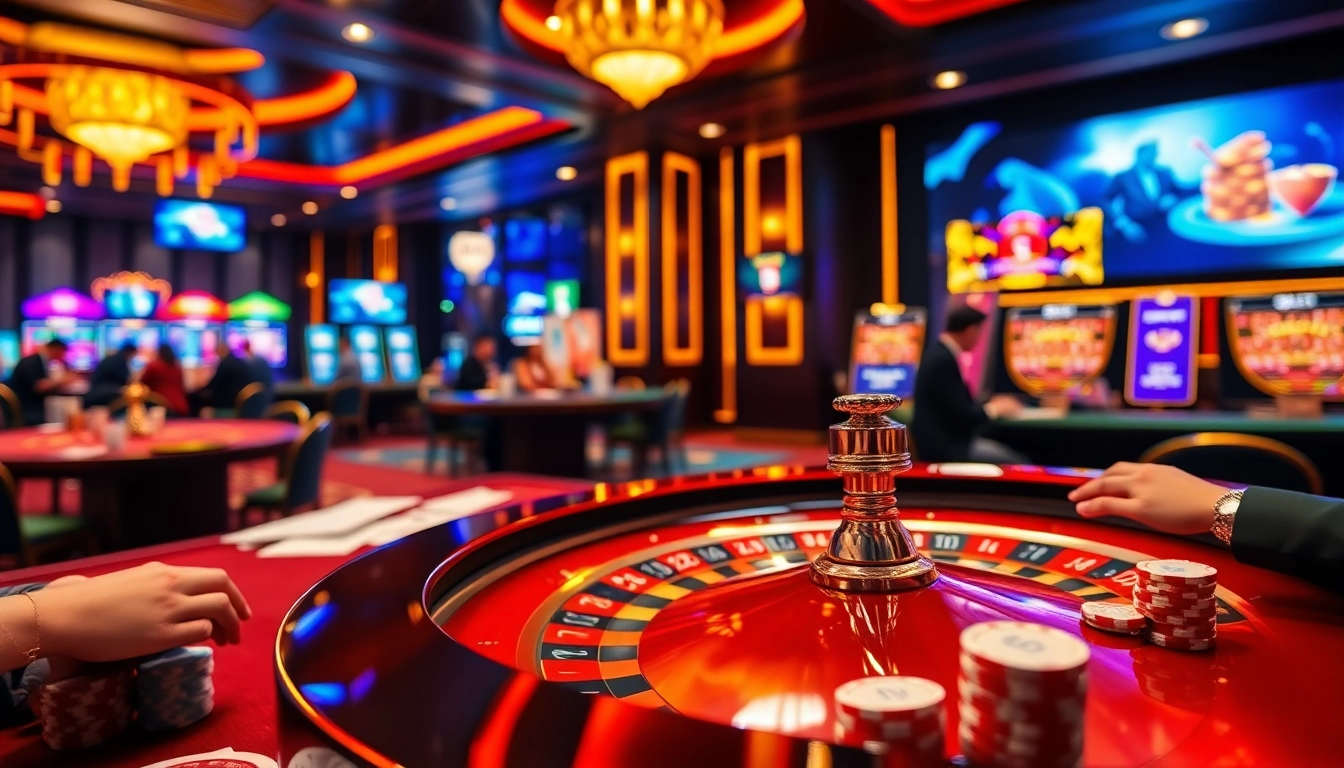 Experience exhilarating gameplay at Vin777 with vibrant casino tables and intense player engagement.