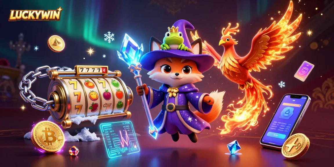 Spin and win at LUCKYWIN with illustrated slot reels and vibrant casino elements.