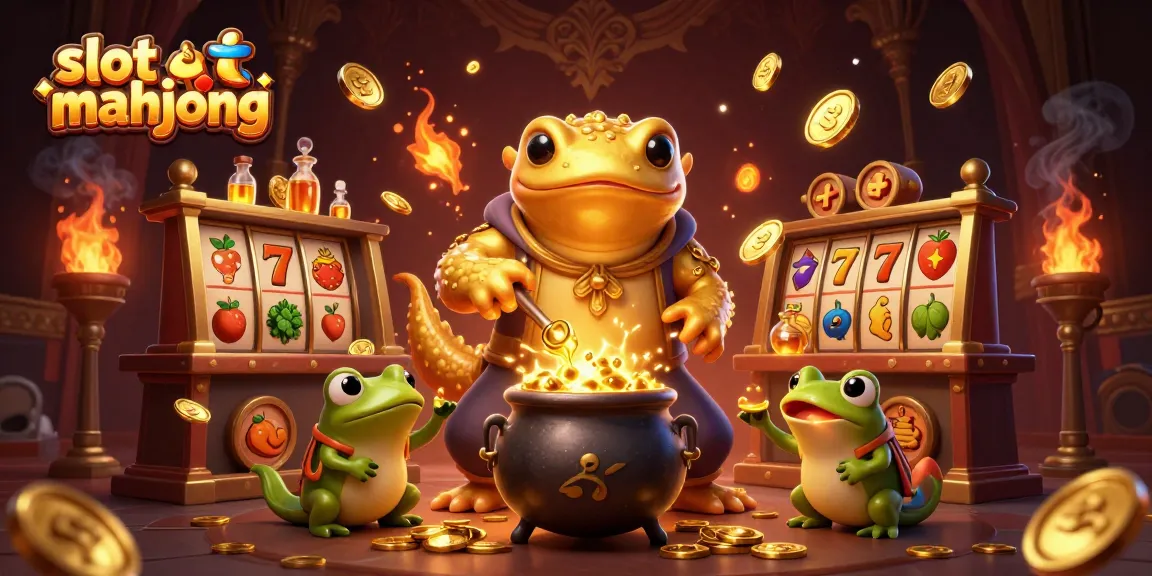 Experience exciting slot mahjong action with a giant salamander alchemist transforming gold and thrilling game elements.