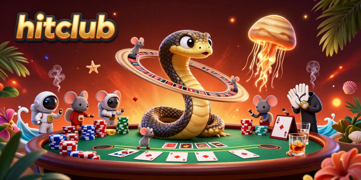 hitclub engages players with cosmic-themed roulette and poker excitement in a dynamic illustration