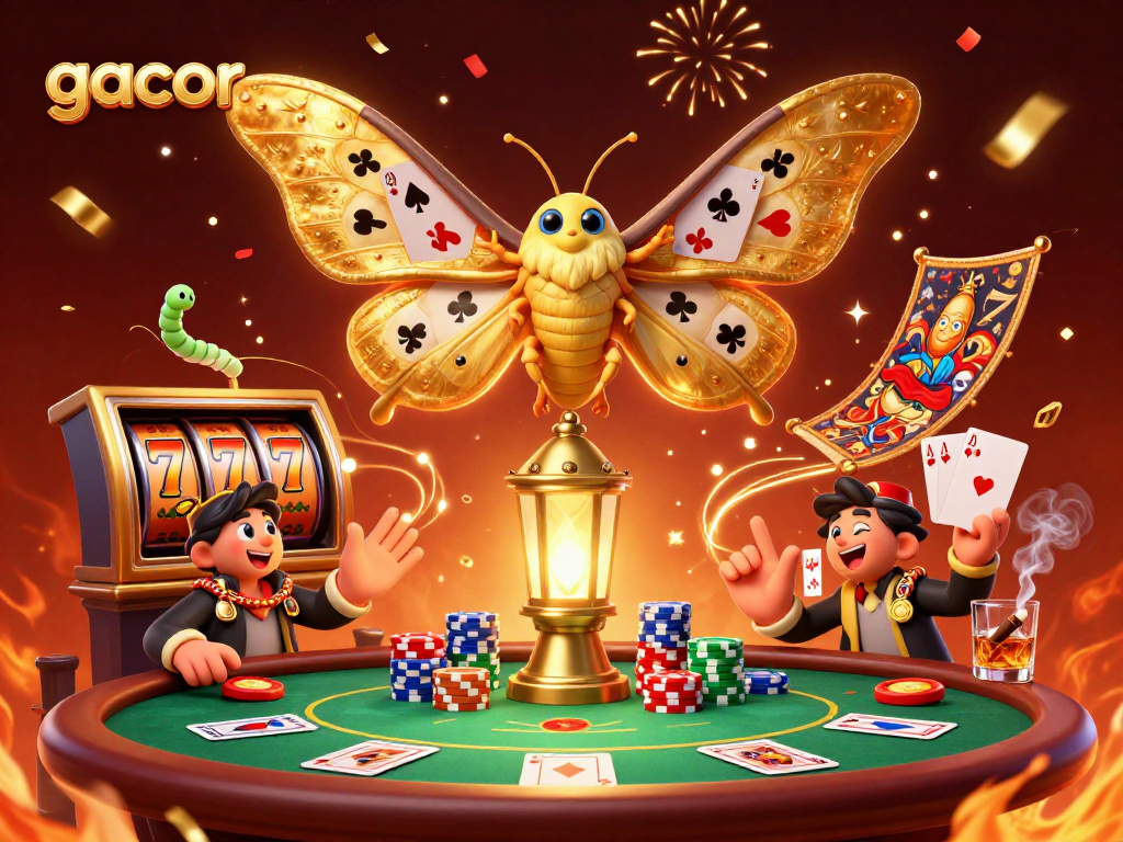 Experience gacor slots in this cinematic illustration with vibrant casino motifs and festive atmospheres.