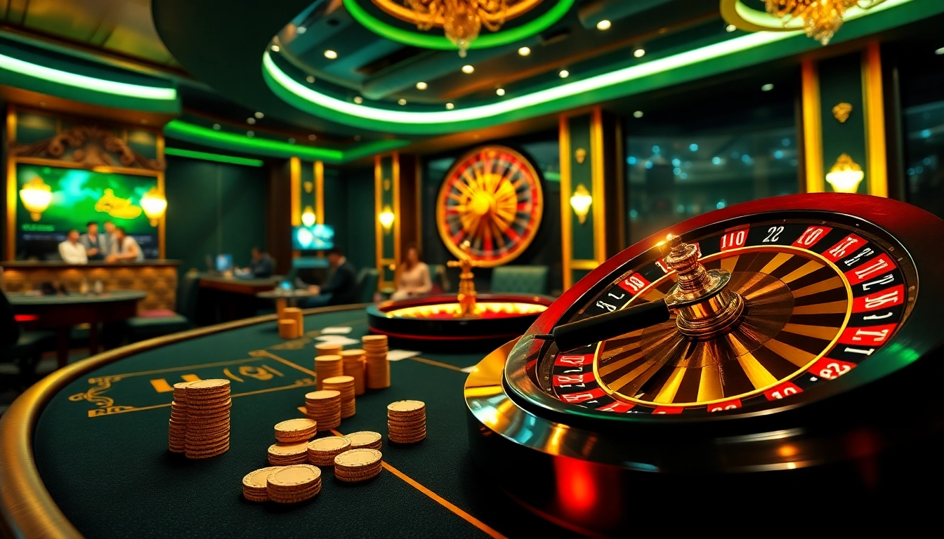 A captivating online casino scene featuring vibrant poker tables, chips, and roulette wheels at https://gg88.cool/ for an exciting gaming experience.